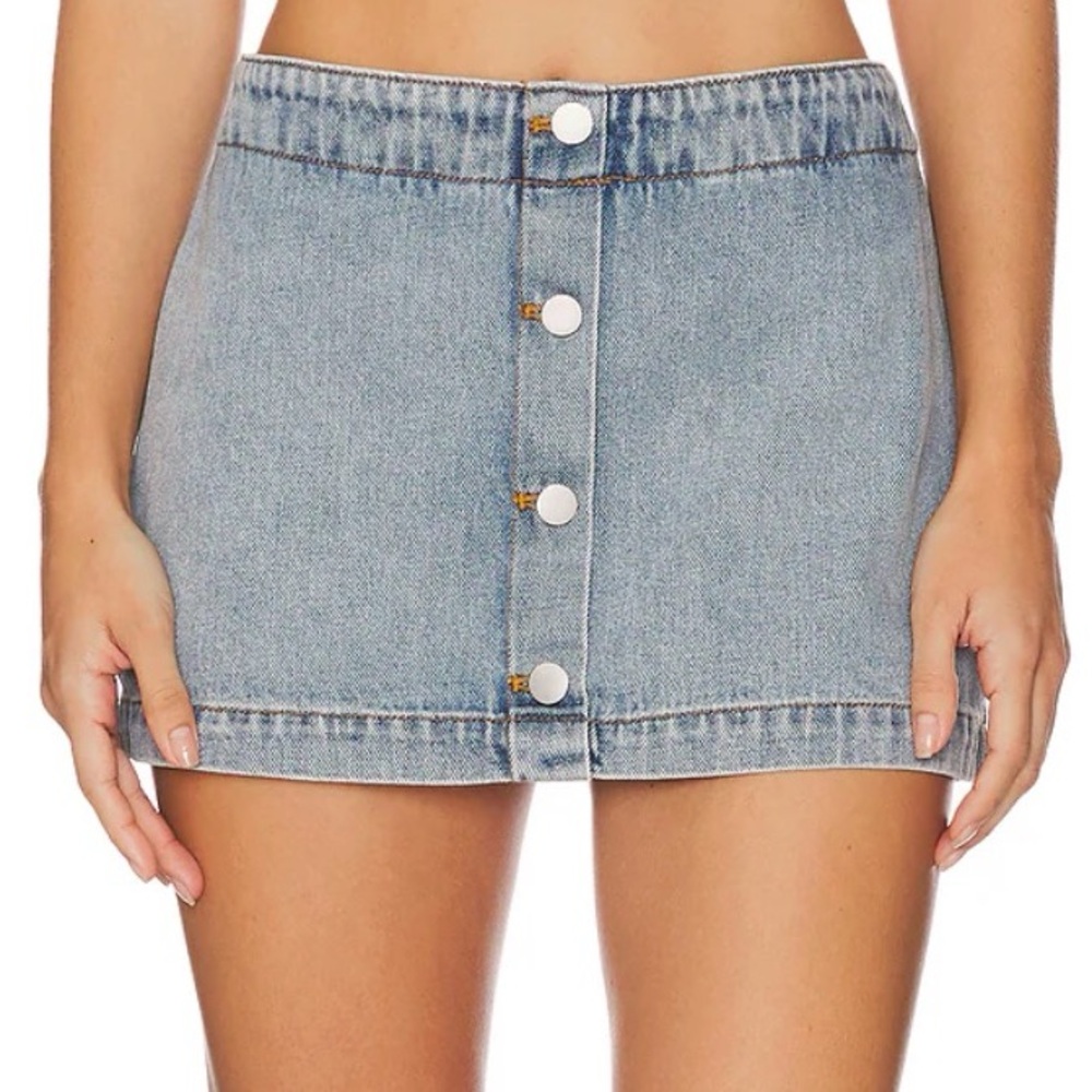 Amanda Uprichard Light Blue Denim Mini Skort with Snap Front